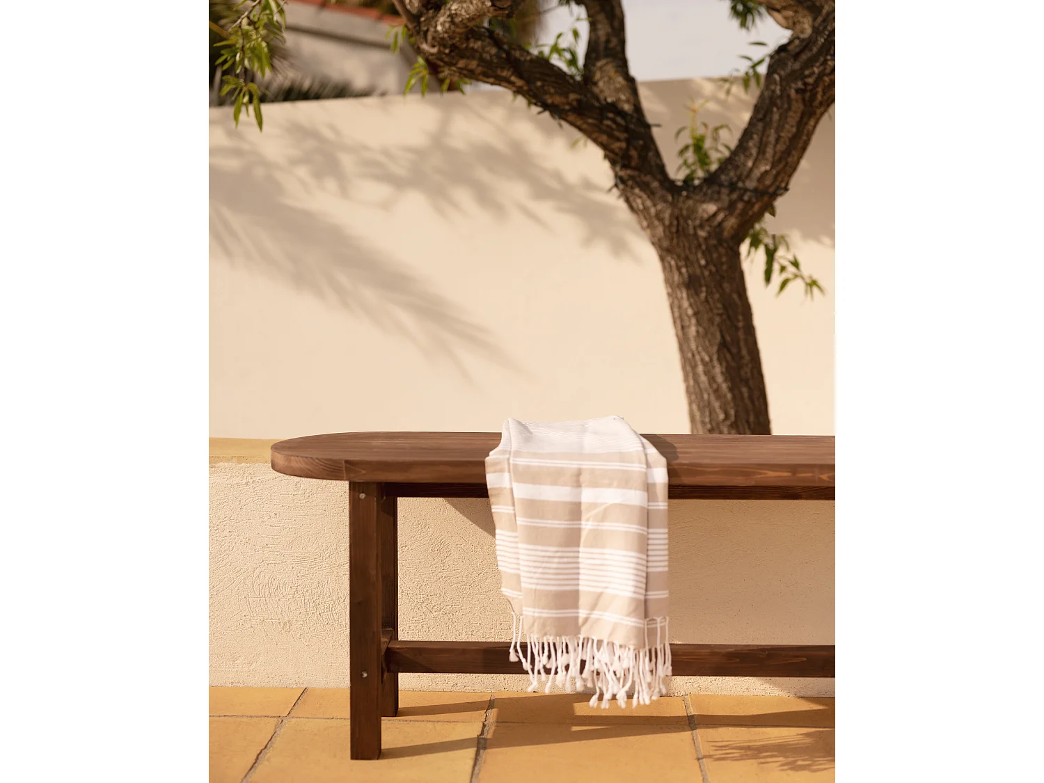 Panca ovale in legno masello in tono noce 120x45cm - OLIVIA - DECOWOOD