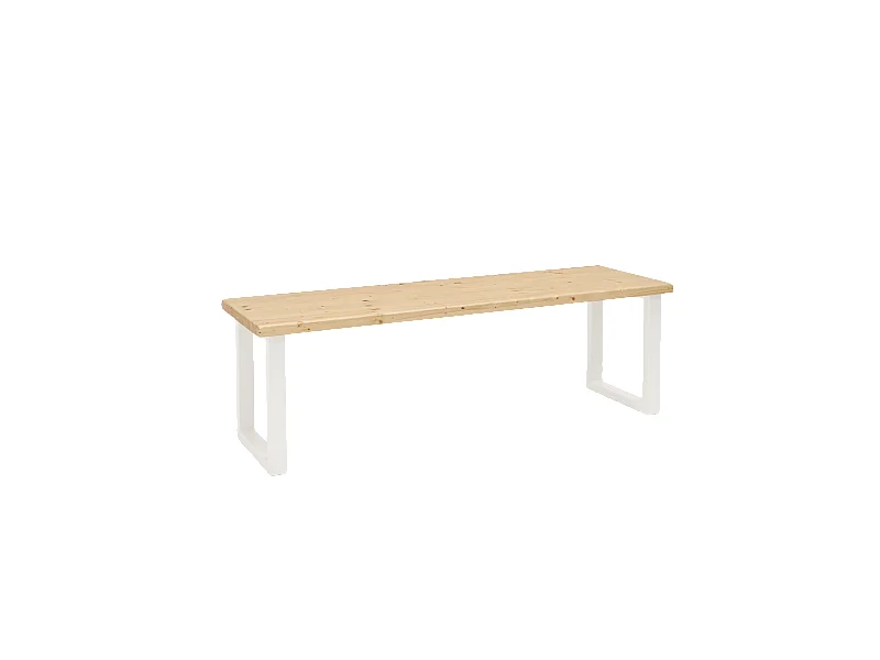 Banc en bois de pin et fer naturel et blanc 100x45cm