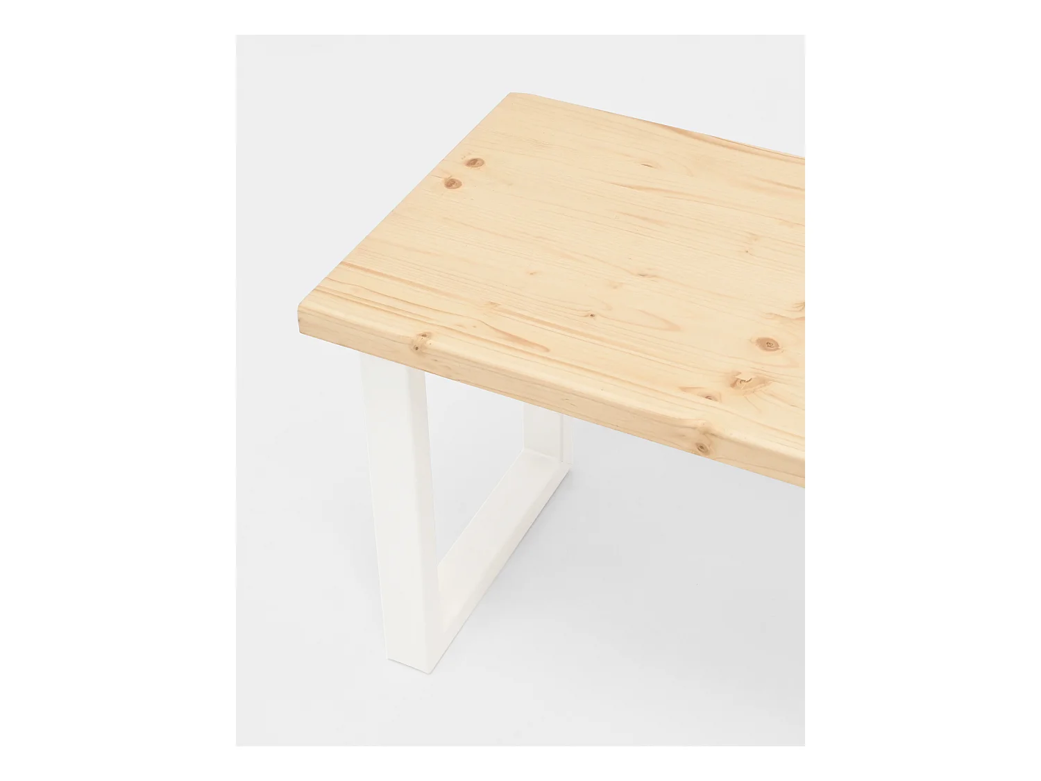 Banc en bois de pin et fer naturel et blanc 100x45cm