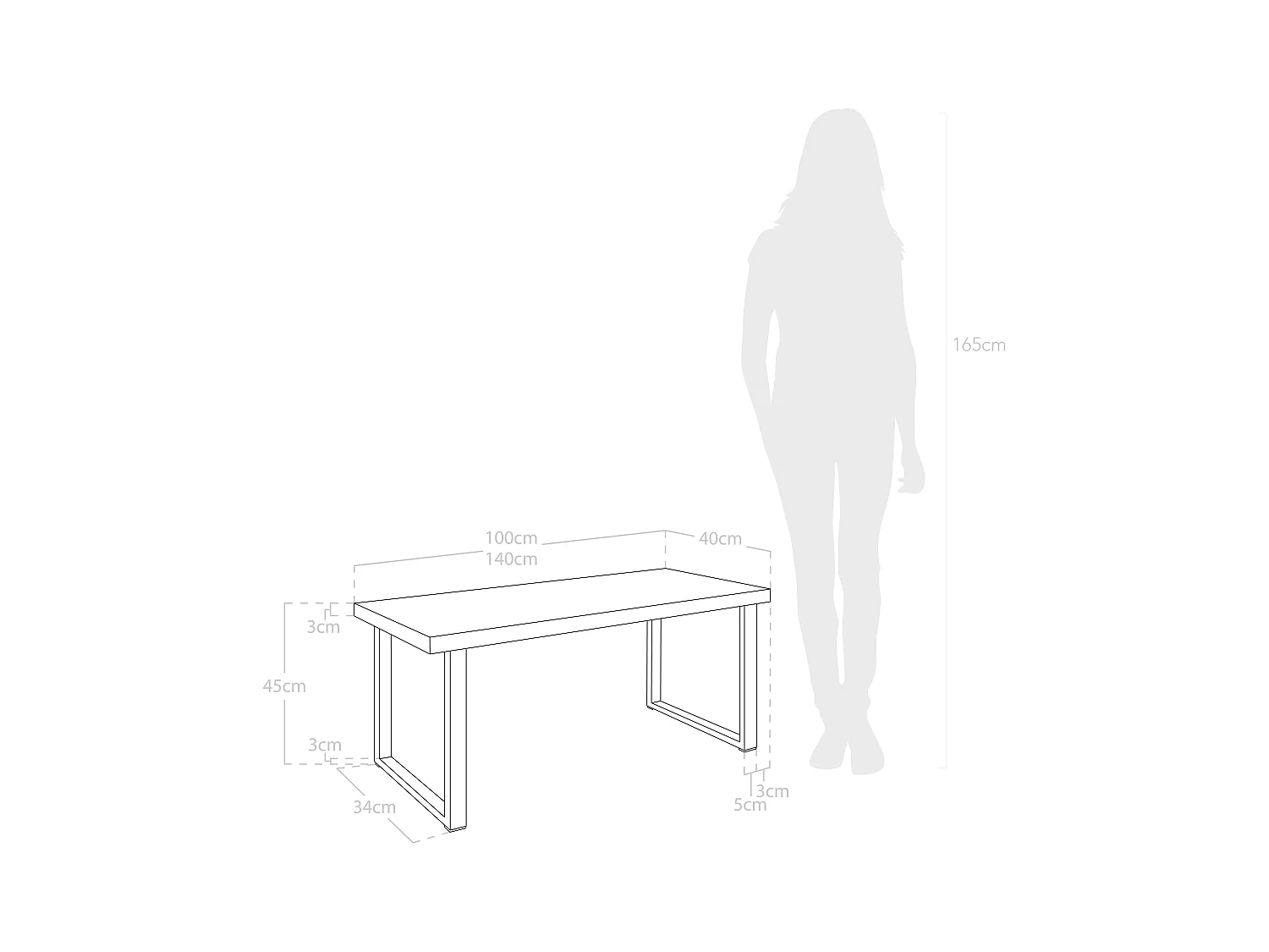 Banc en bois de pin et fer naturel et blanc 100x45cm