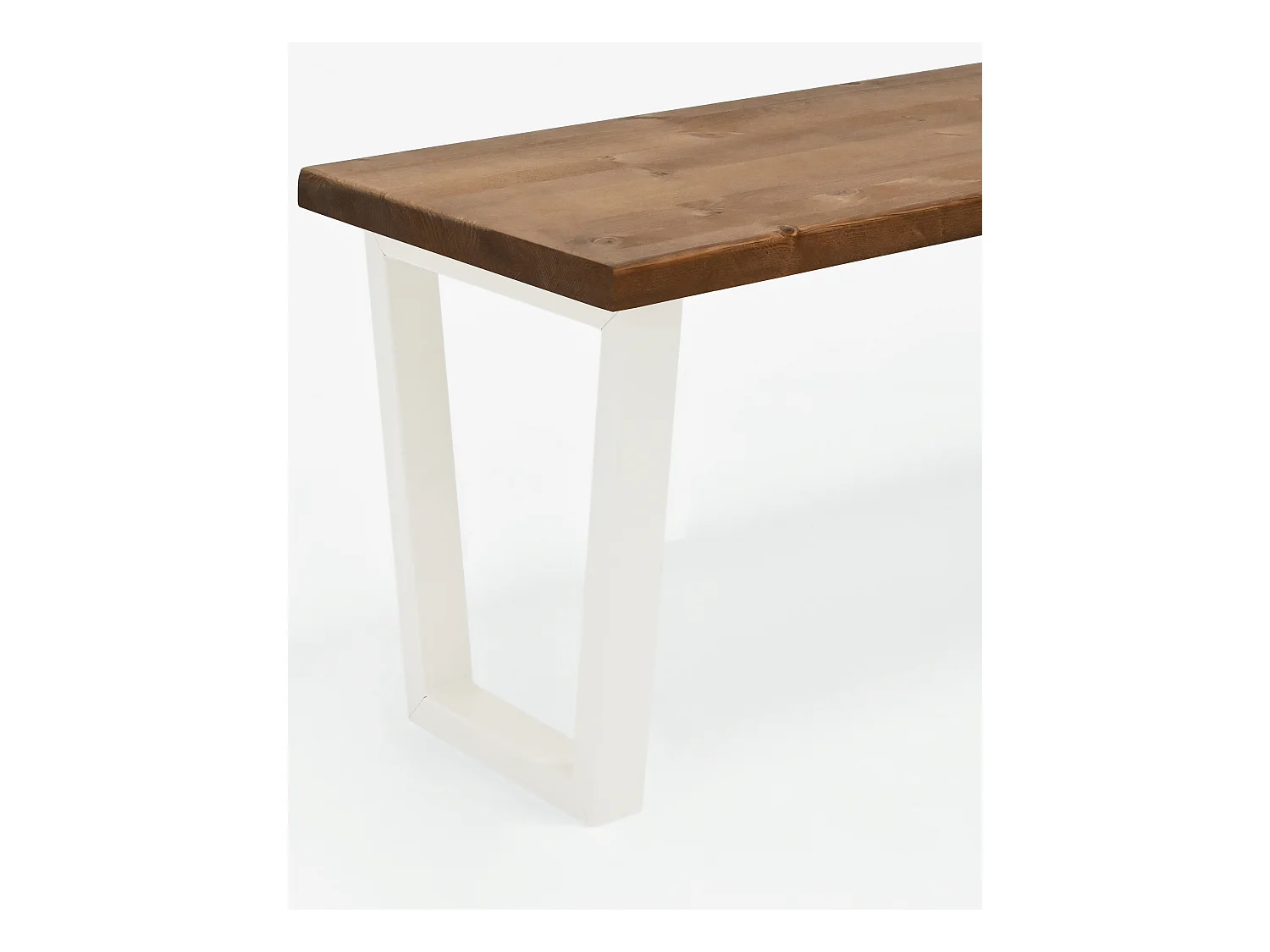 Banco de madera de pino rectangular Decowood para interiores en color roble oscuro con patas de hierro blancas de 140cm estilo industrial - GALA - DECOWOOD