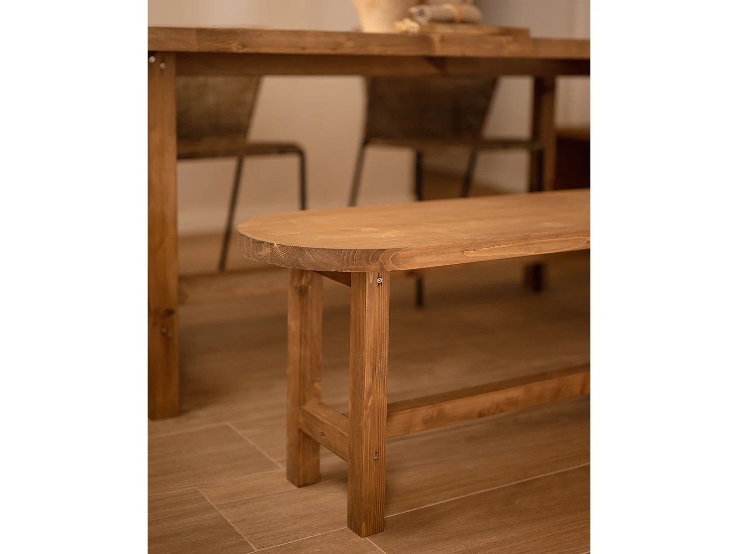 Panca ovale in legno masello in tono rovere scuro 140x45cm - OLIVIA - DECOWOOD