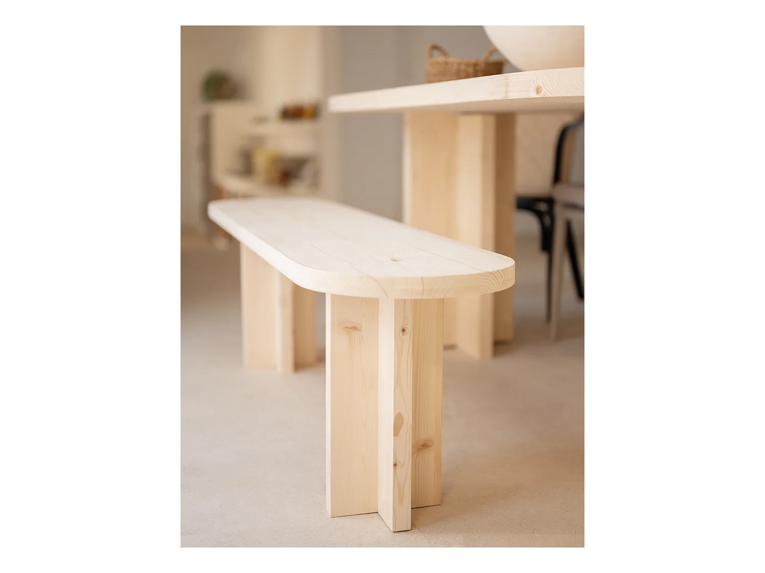 Panca ovale in legno masello in tono naturale 120x45cm - TOKYO - DECOWOOD