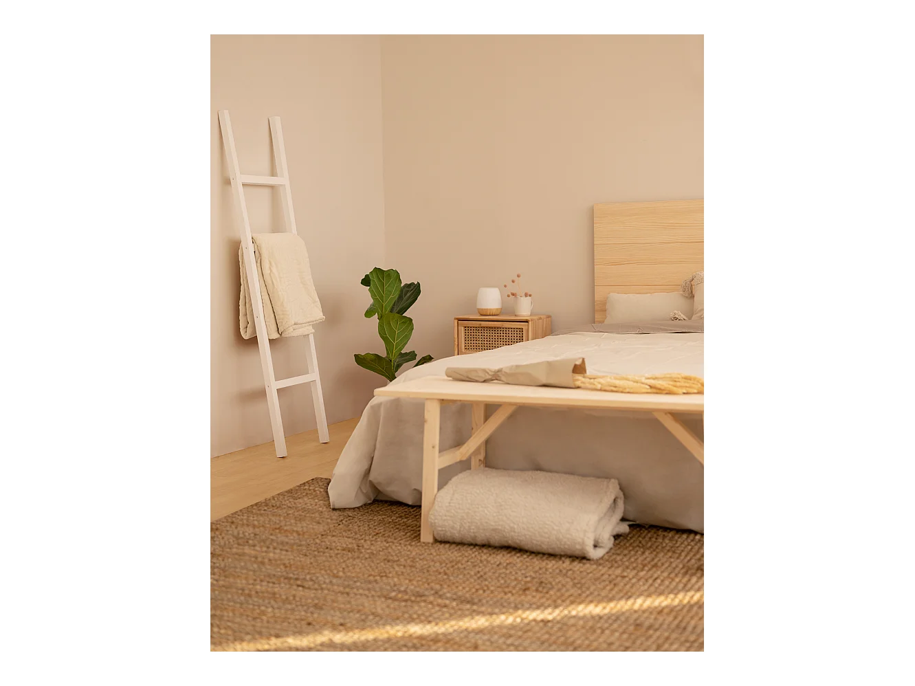 Panca decorativa in legno massello in tono naturale 120x45cm - SIEP - DECOWOOD