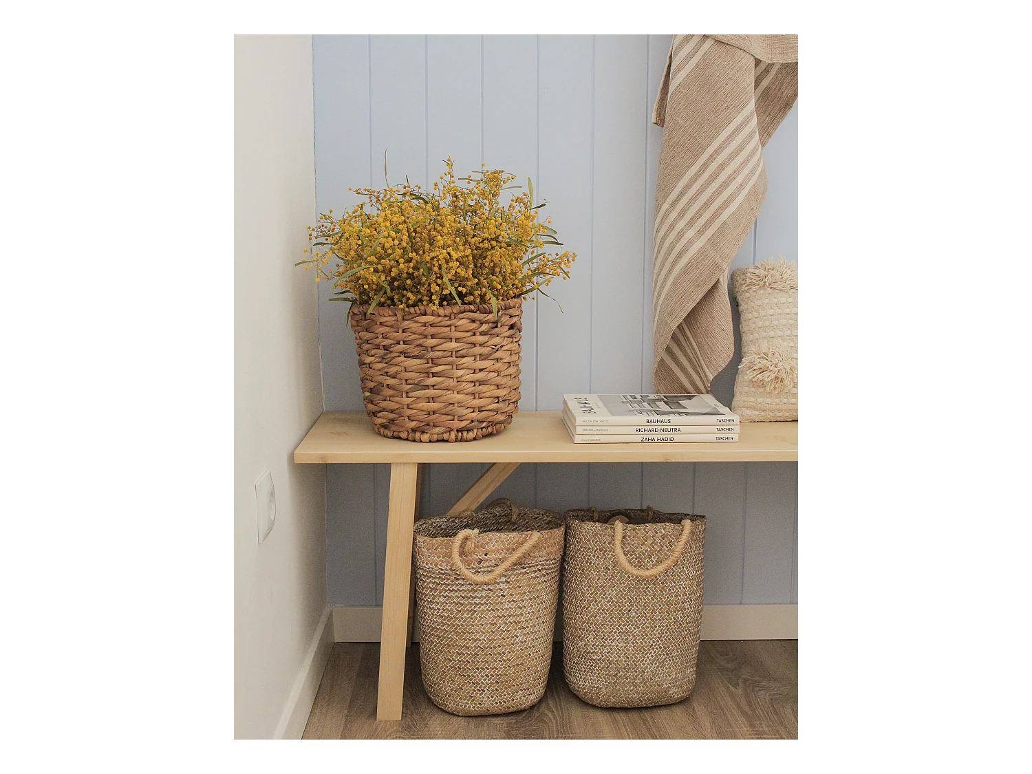 Panca decorativa in legno massello in tono naturale 120x45cm - SIEP - DECOWOOD