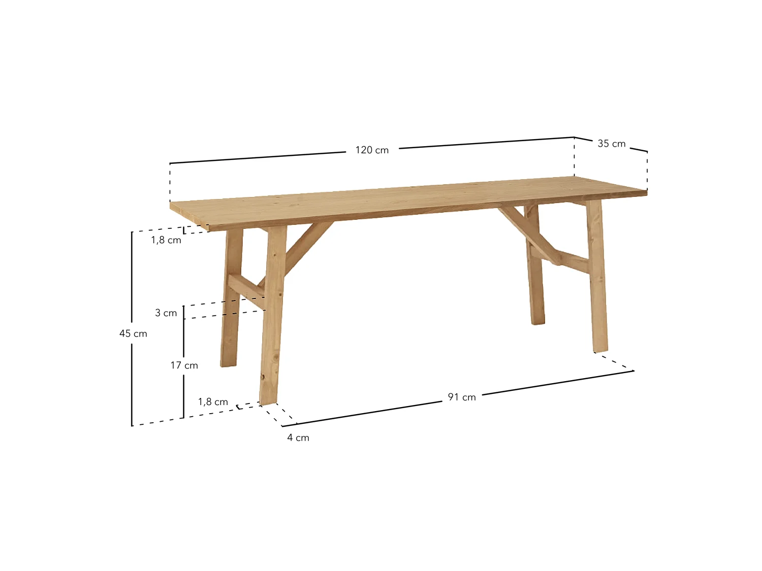 Banc en bois de sapin naturel 120x45cm - SIEP - DECOWOOD