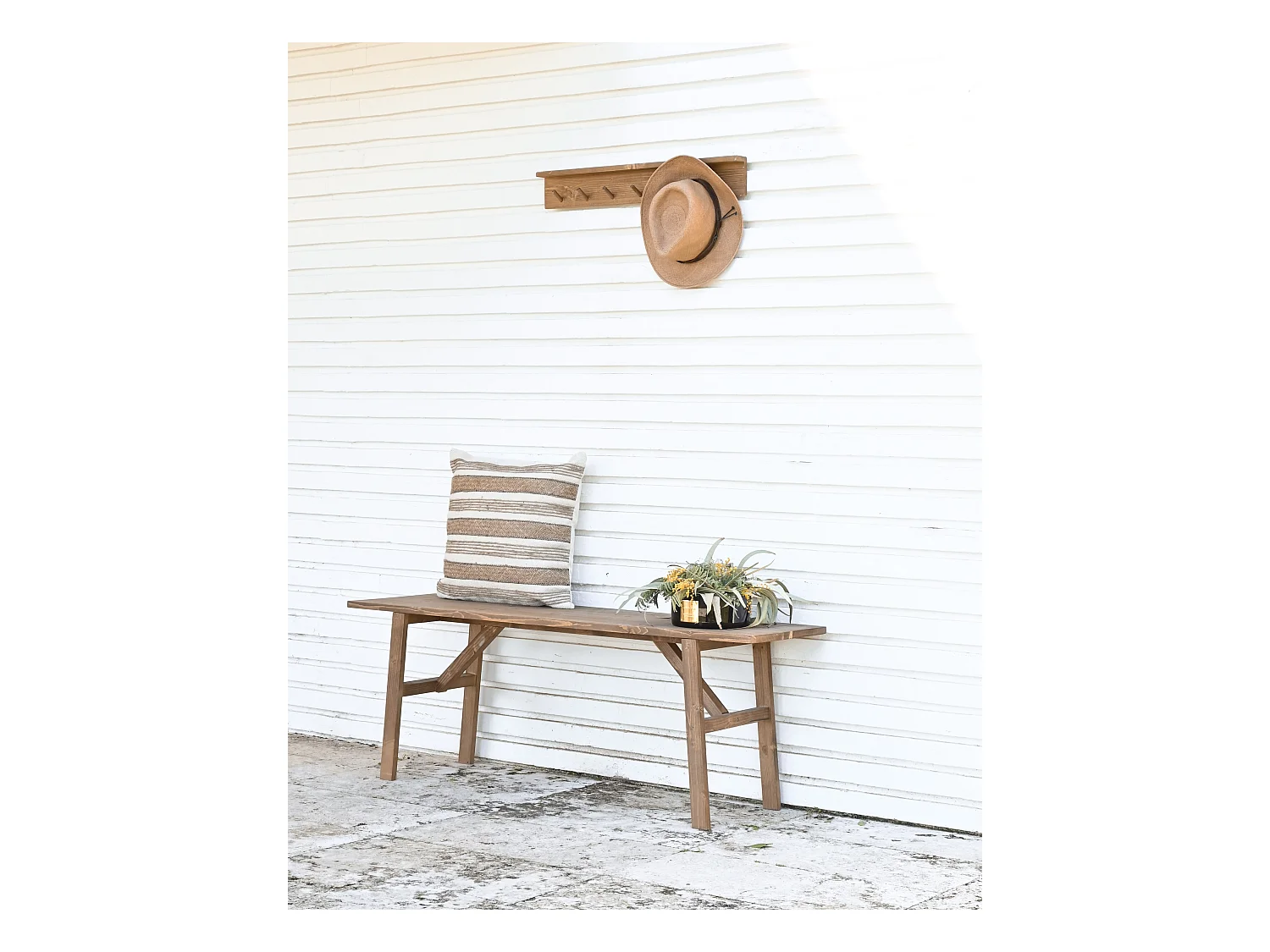 Banqueta de madera maciza en tono roble oscuro de 120x45cm - SIEP - DECOWOOD