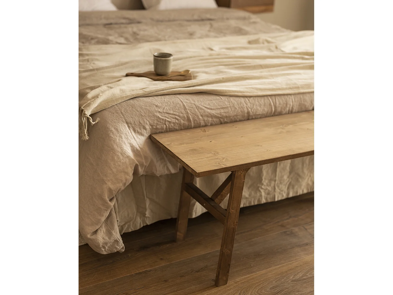 Panca decorativa in legno massello in tono marrone 120x45cm - SIEP - DECOWOOD