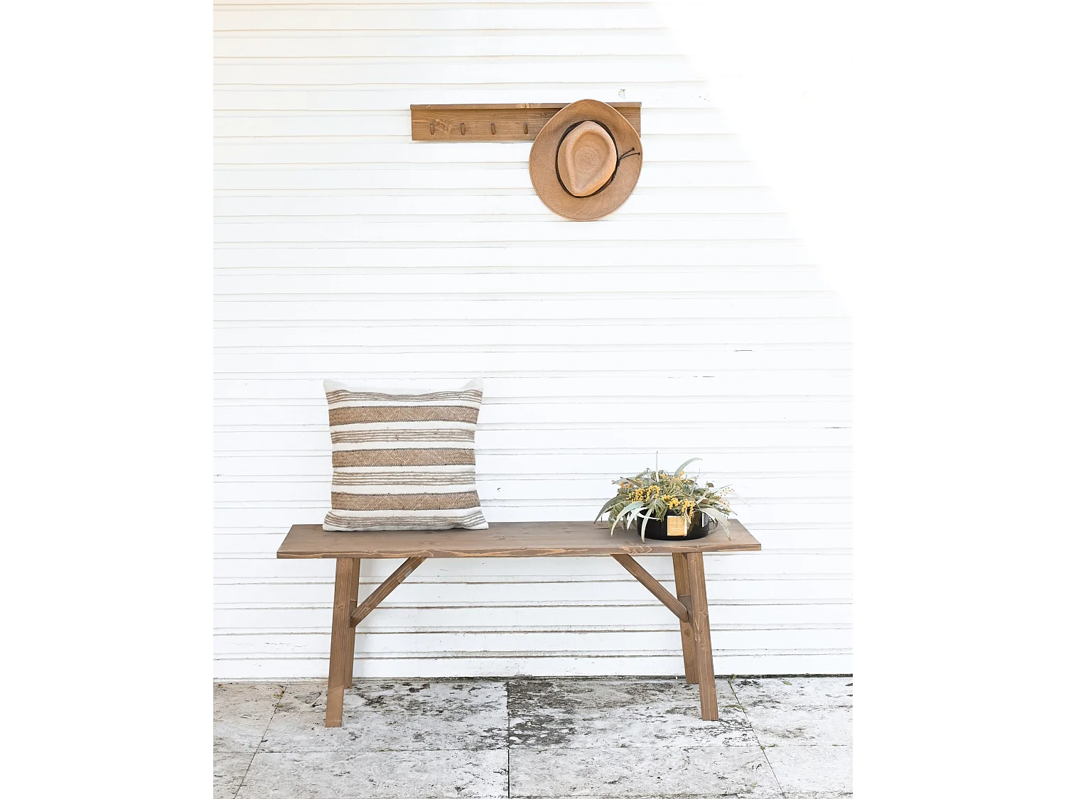 Panca decorativa in legno massello in tono marrone 120x45cm - SIEP - DECOWOOD