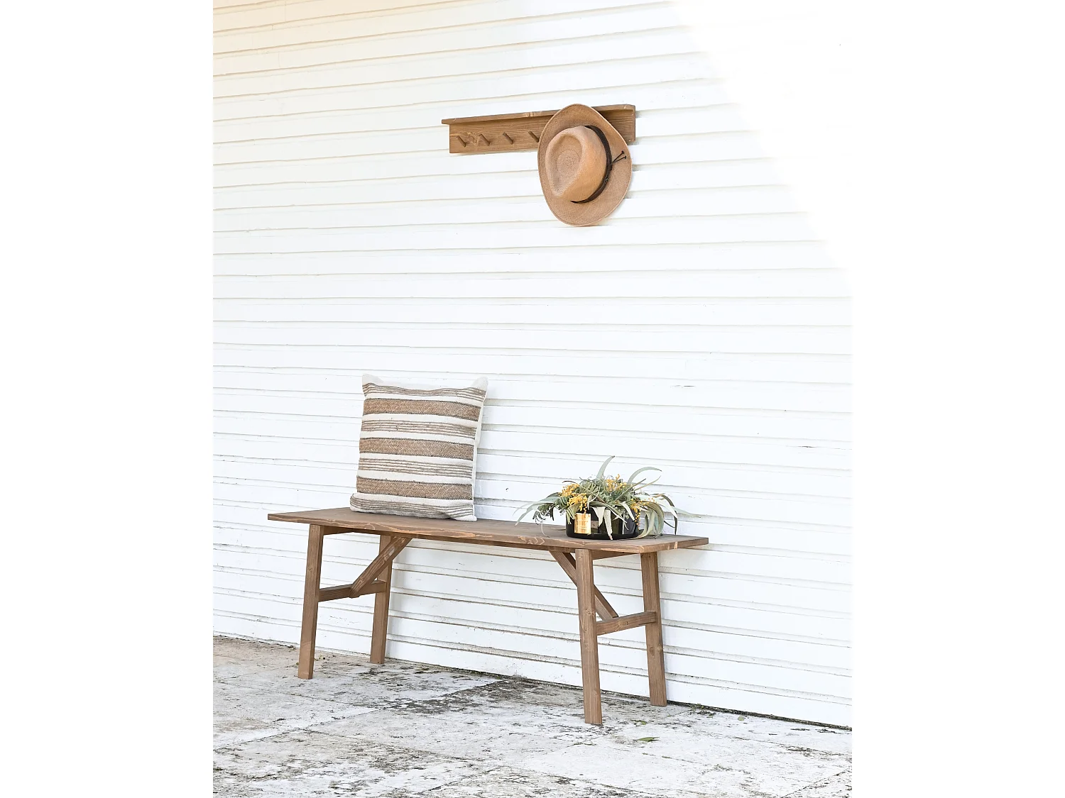 Panca decorativa in legno massello in tono marrone 120x45cm - SIEP - DECOWOOD