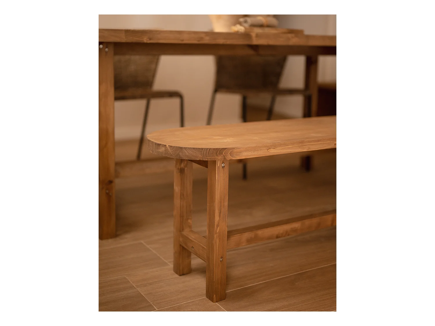 Panca ovale in legno masello in tono rovere scuro 120x45cm - OLIVIA - DECOWOOD