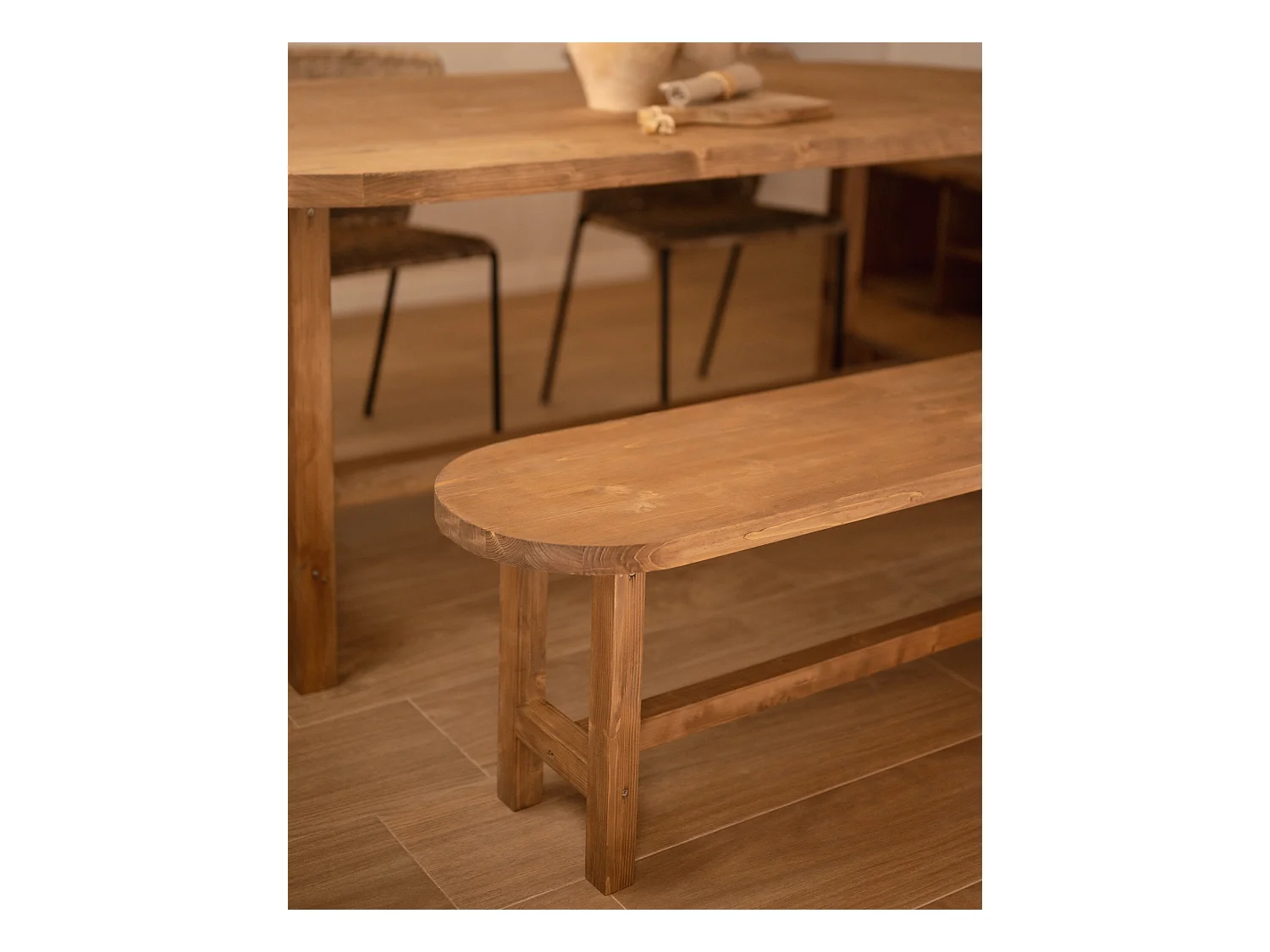 Panca ovale in legno masello in tono rovere scuro 120x45cm - OLIVIA - DECOWOOD