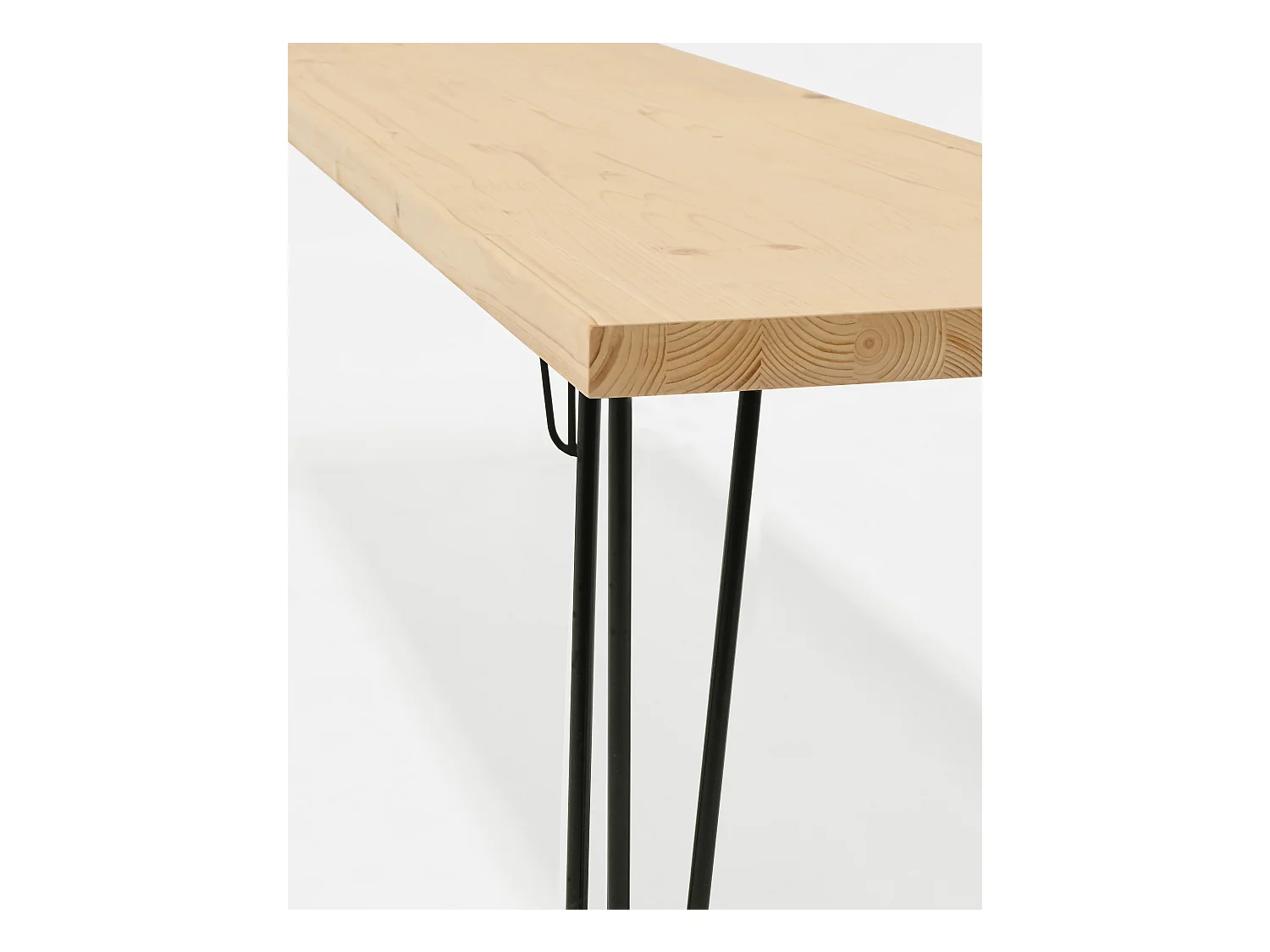 Banco de madera de pino rectangular Decowood para interiores en color natural con patas de hierro negras de 120cm estilo industrial - NOA - DECOWOOD