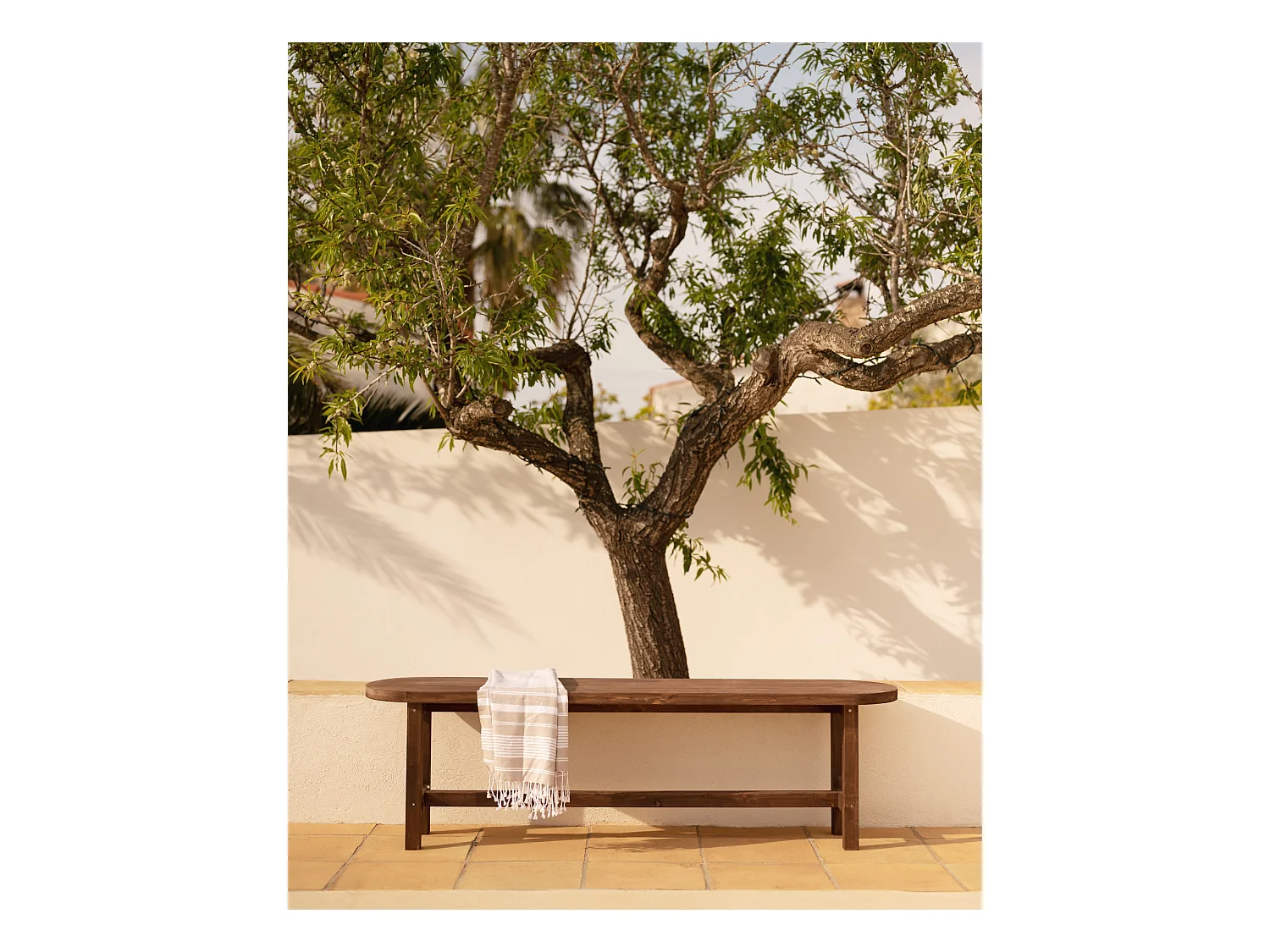 Panca ovale in legno masello in tono noce 160x45cm - OLIVIA - DECOWOOD