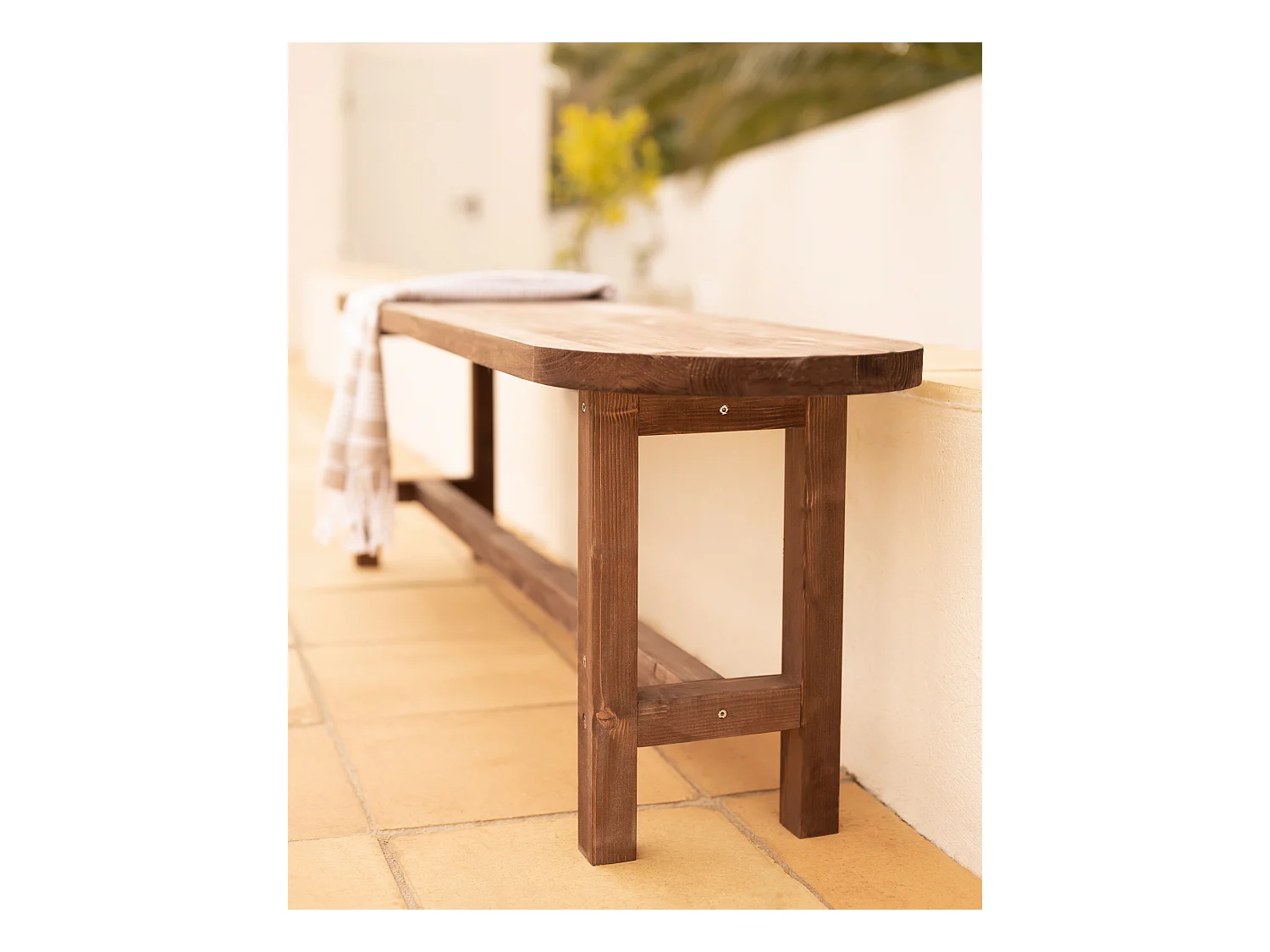 Panca ovale in legno masello in tono noce 160x45cm - OLIVIA - DECOWOOD