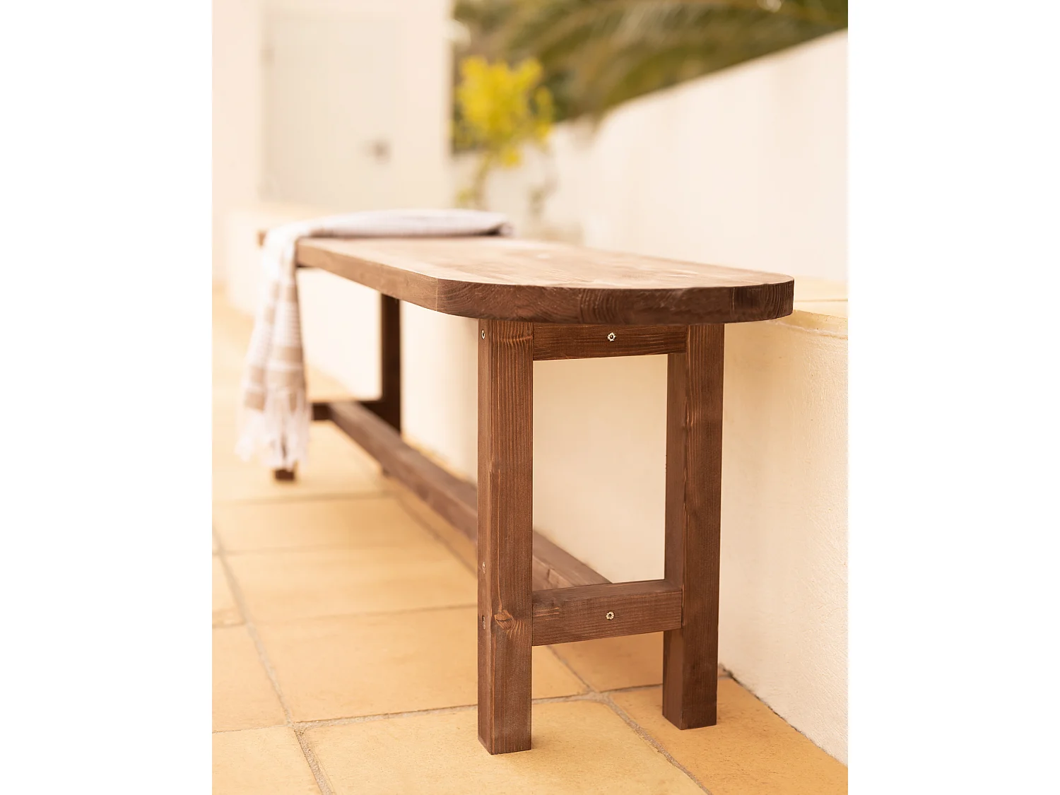 Panca ovale in legno masello in tono noce 160x45cm - OLIVIA - DECOWOOD