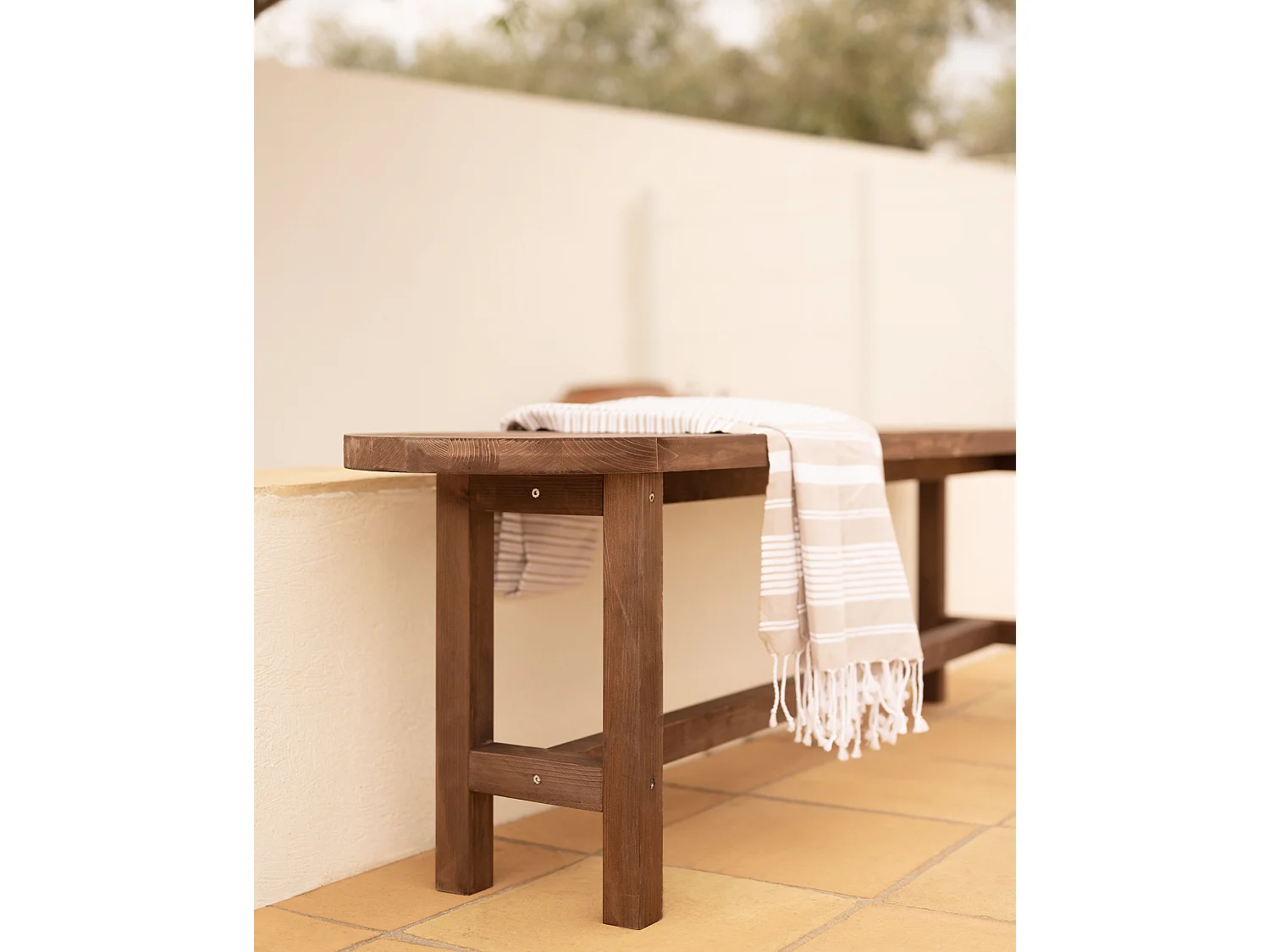 Panca ovale in legno masello in tono noce 160x45cm - OLIVIA - DECOWOOD