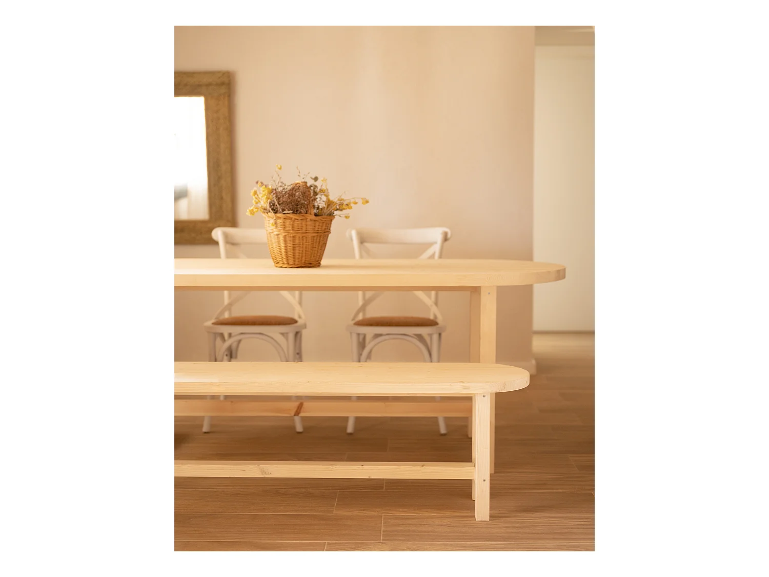 Panca ovale in legno masello in tono naturale 160x45cm - OLIVIA - DECOWOOD