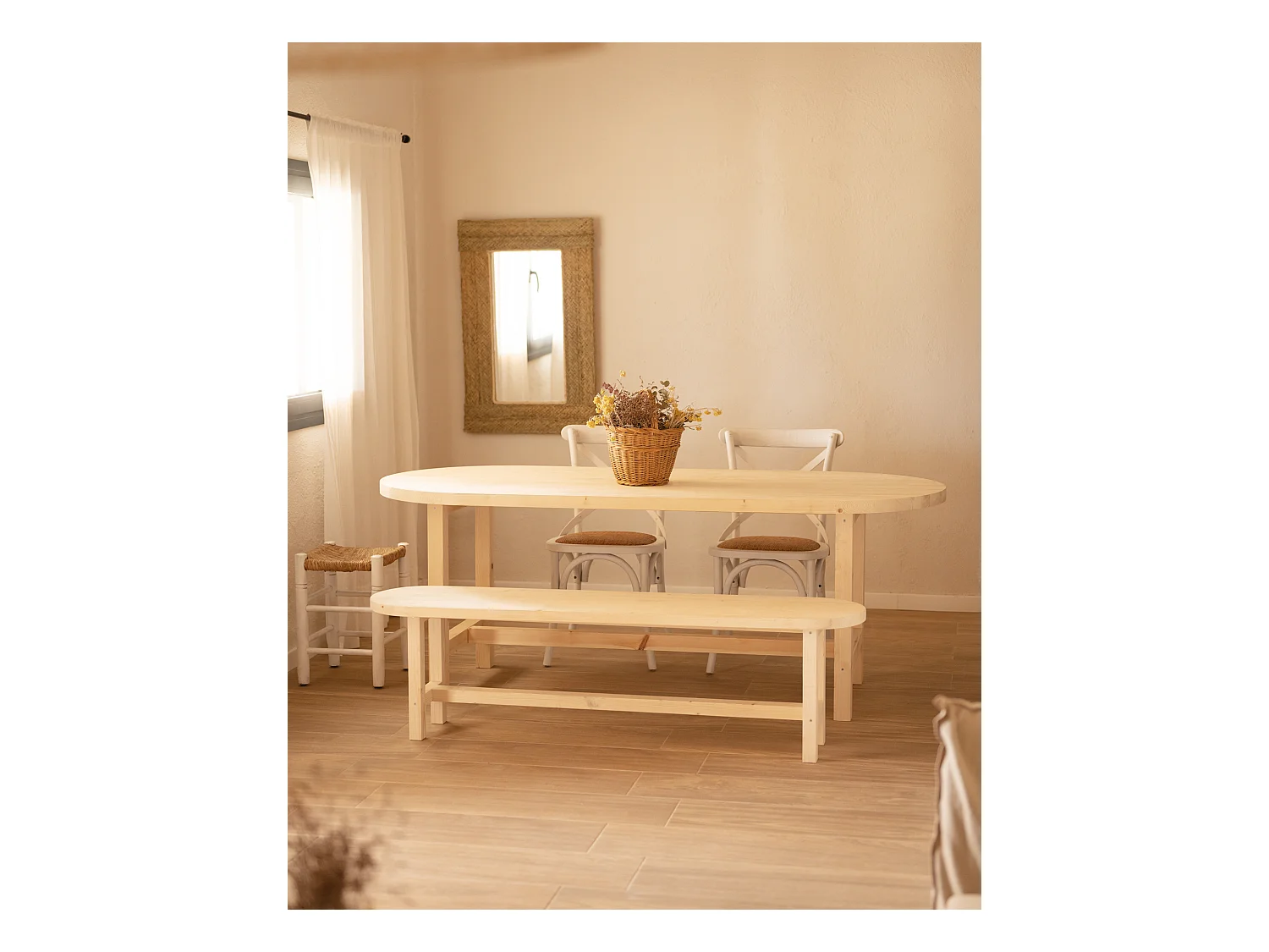 Panca ovale in legno masello in tono naturale 160x45cm - OLIVIA - DECOWOOD