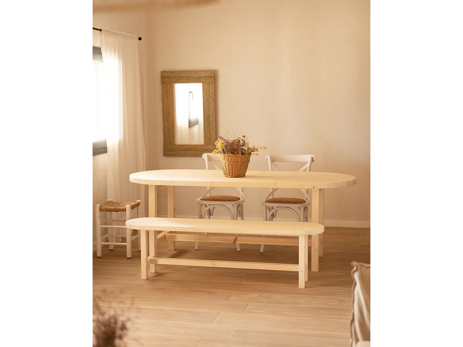 Panca ovale in legno masello in tono naturale 160x45cm - OLIVIA - DECOWOOD