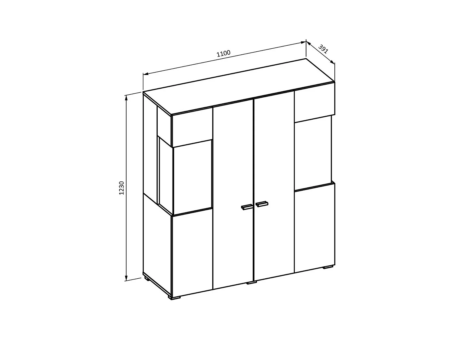Hoge buffetkast collectie KOBEE met 2 glazen deuren en geïntegreerde LED. Kleur wit en eiken.