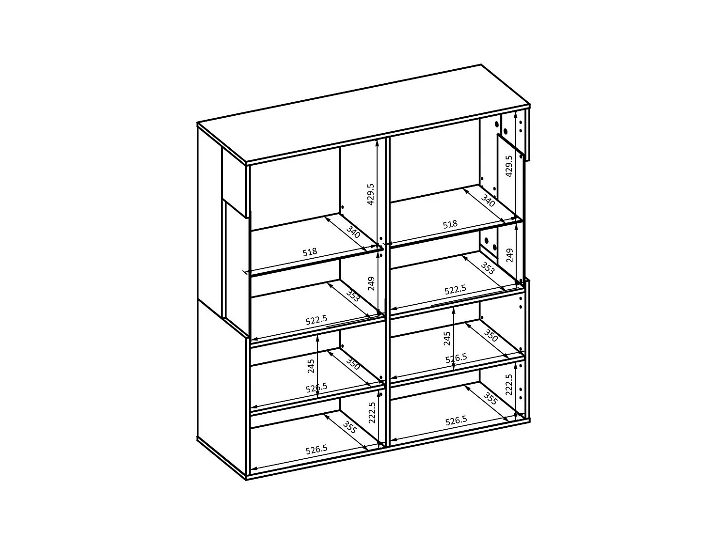 Hoge buffetkast collectie KOBEE met 2 glazen deuren en geïntegreerde LED. Kleur wit en eiken.