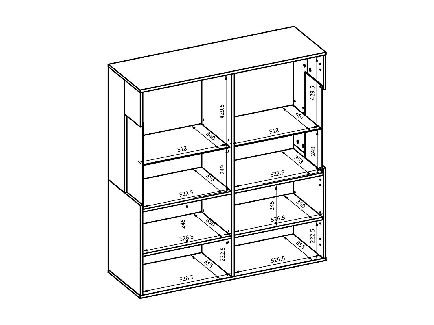 Hoge buffetkast collectie KOBEE met 2 glazen deuren en geïntegreerde LED. Kleur wit en eiken.