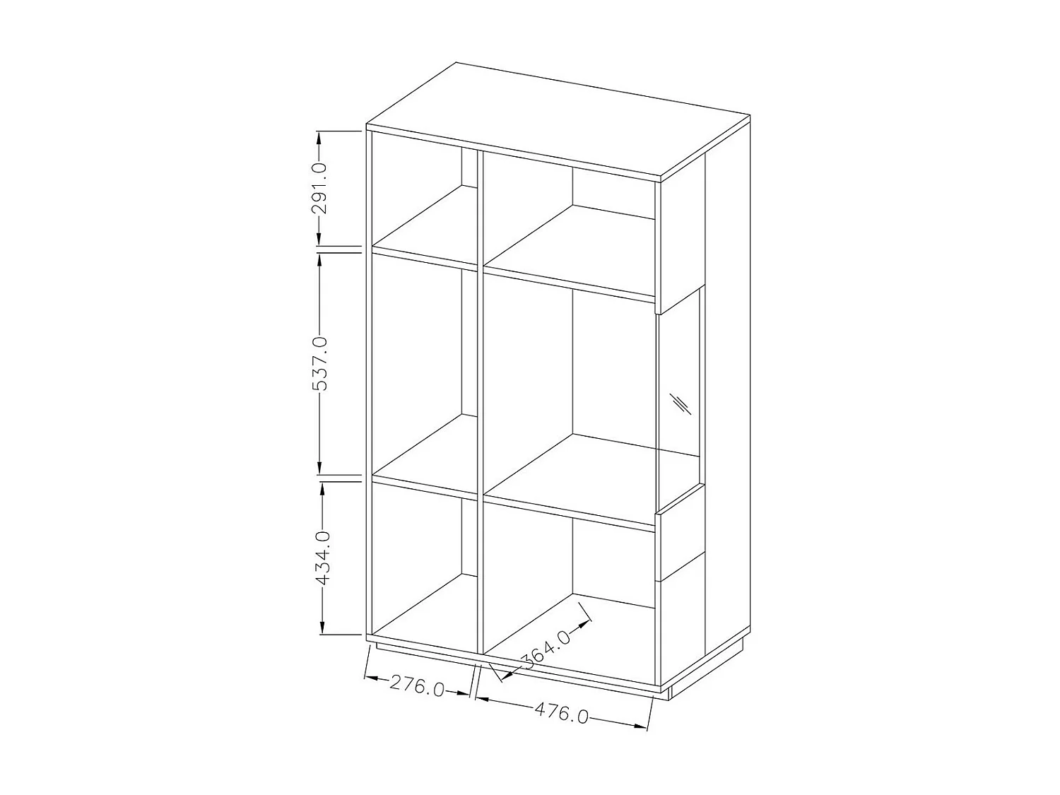 Buffet haut avec LED collection KILES deux portes. Coloris gris anthracite et chêne. Porte vitrée à droite