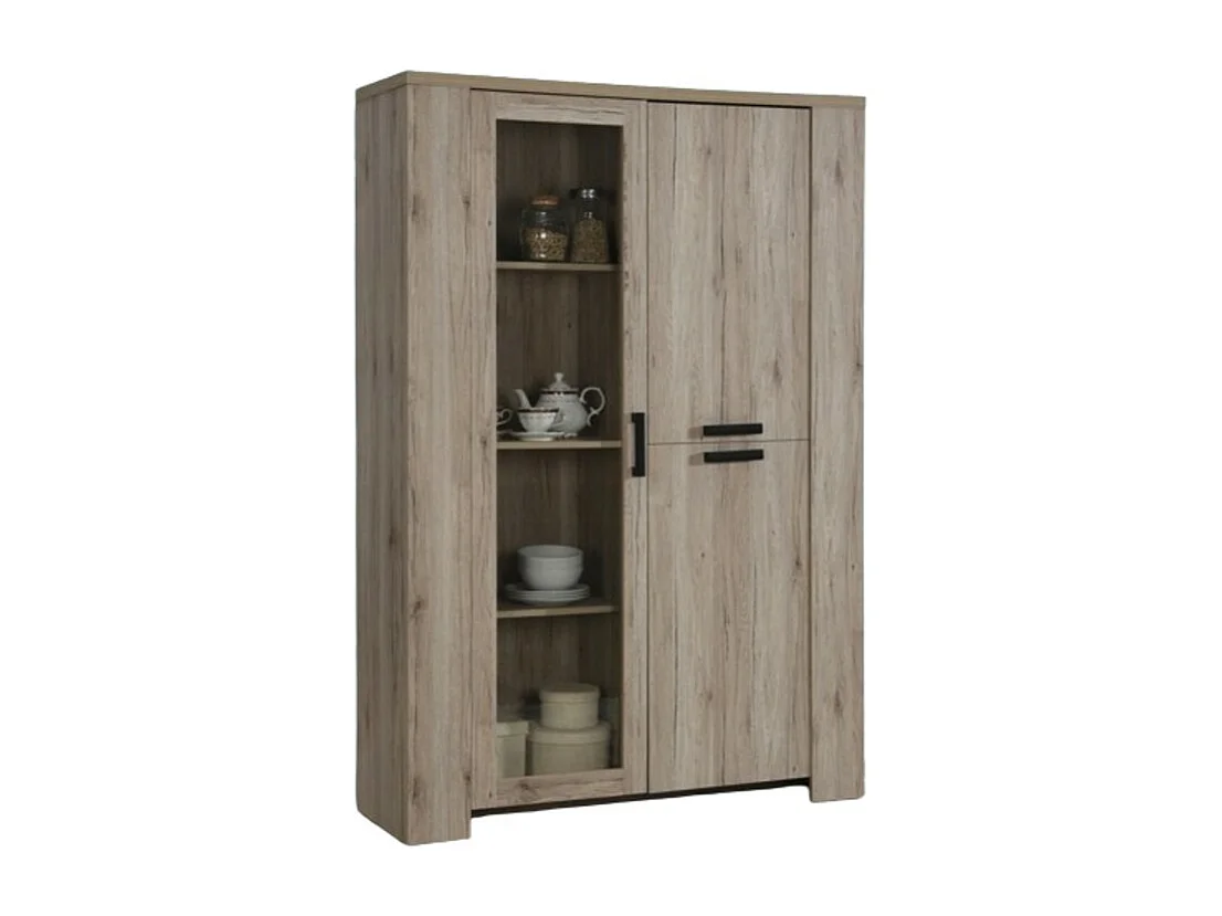 Vitrine trois portes style rustique collection VERMONT coloris chêne.