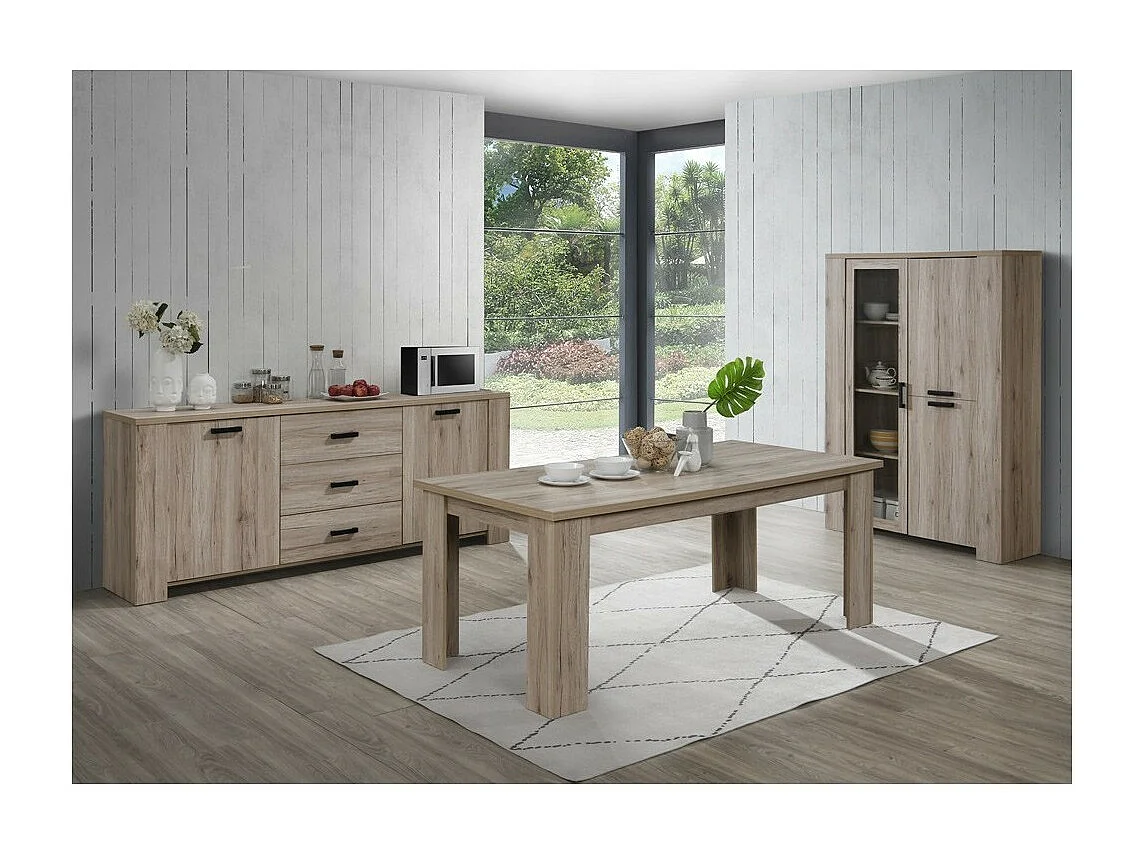 Vitrine trois portes style rustique collection VERMONT coloris chêne.