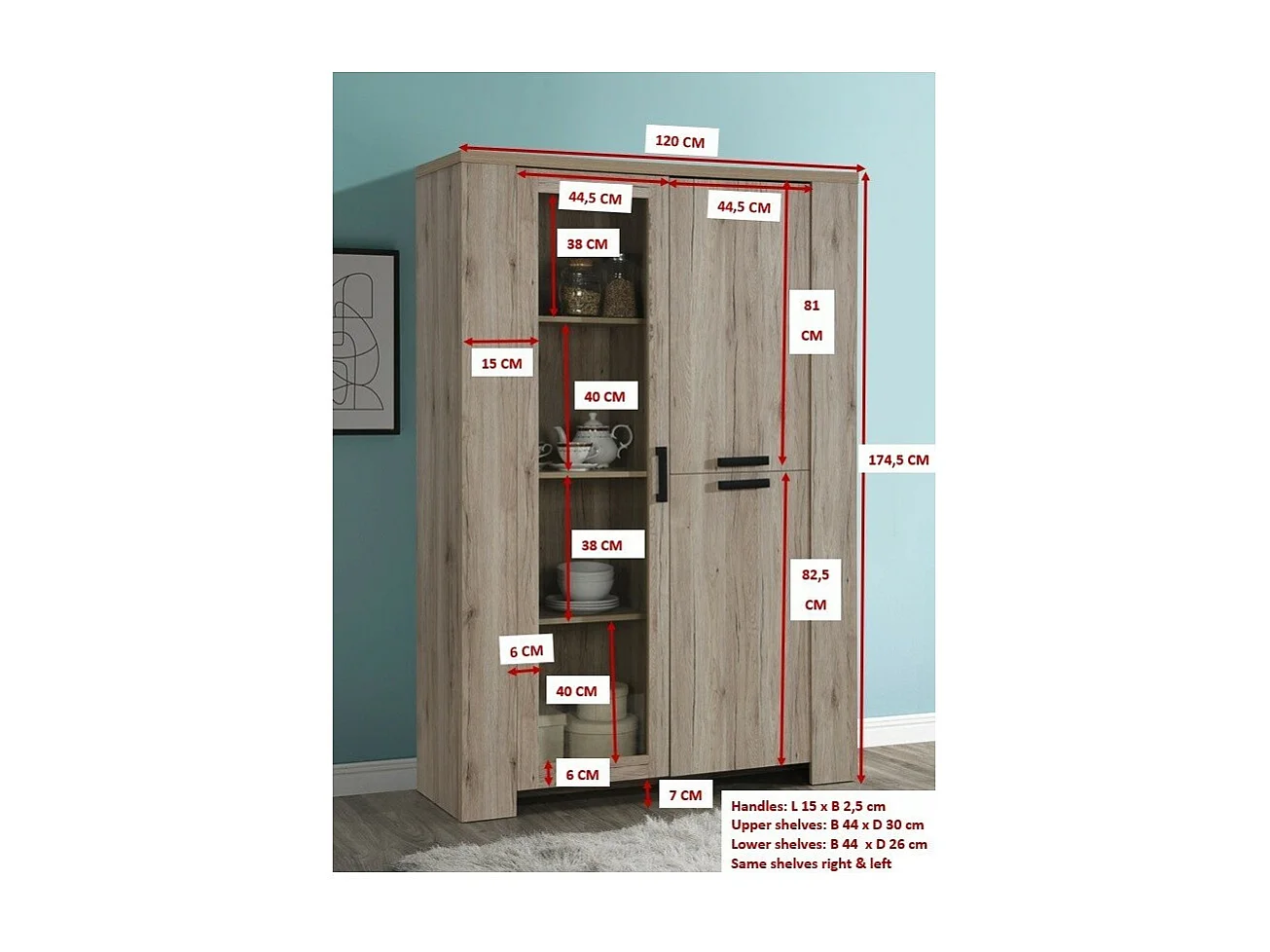 Vitrine trois portes style rustique collection VERMONT coloris chêne.