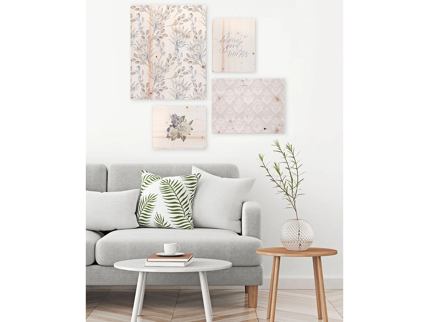 Pack de 4 tableaux en bois floraux 40x50cm