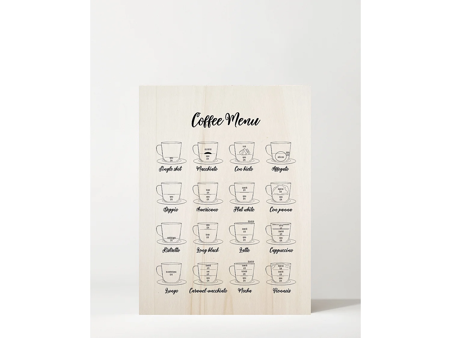 Cuadro de madera Coffee Menu