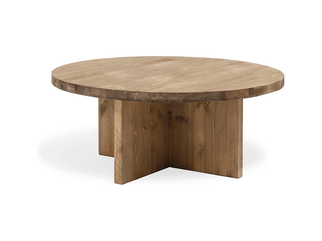 Tavolo basso rotondo in legno massello in tono marrone Ø80x33,2cm - TOKYO - DECOWOOD