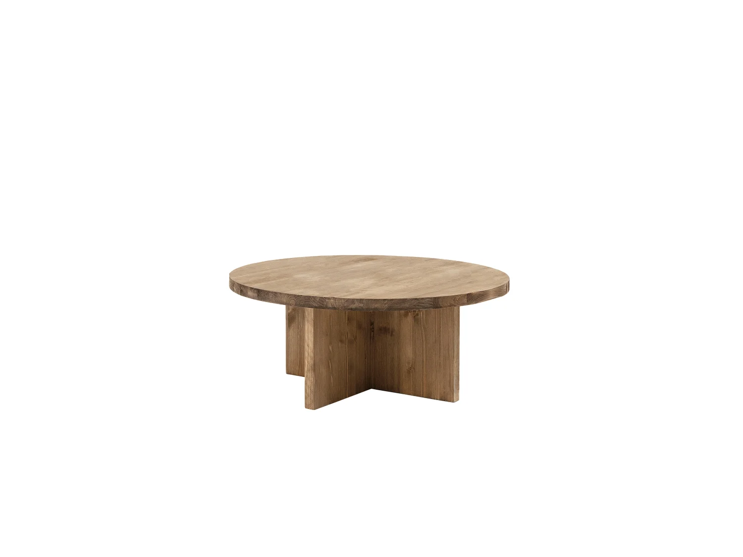 Table basse ronde en bois de sapin vieilli Ø80x33,2cm - TOKYO - DECOWOOD