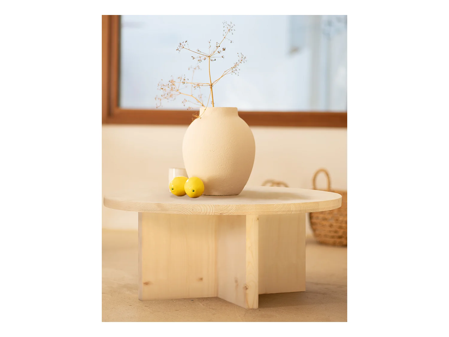 Mesa de centro redonda de madera de abeto Decowood color natural de Ø60cm - TOKYO - DECOWOOD