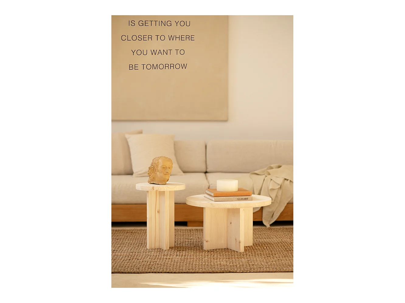 Mesa de centro redonda de madera de abeto Decowood color natural de Ø60cm - TOKYO - DECOWOOD