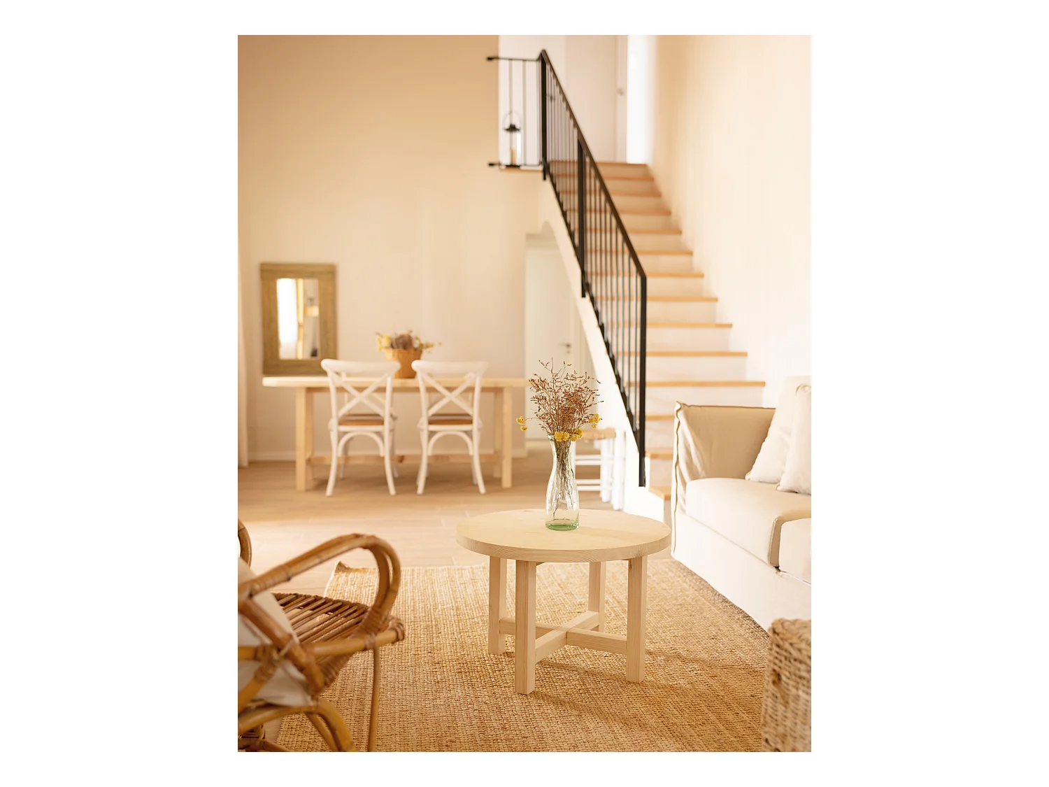 Mesa de centro redonda de madera de abeto Decowood en color natural de Ø60cm - OLIVIA - DECOWOOD