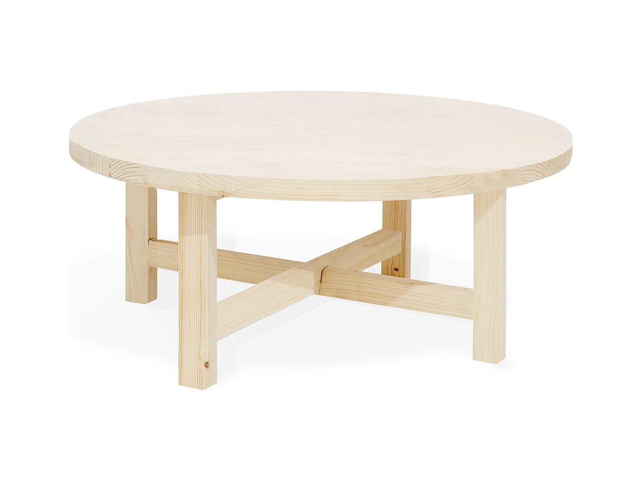 Mesa de centro redonda de madera de abeto Decowood en color natural de Ø60cm - OLIVIA - DECOWOOD