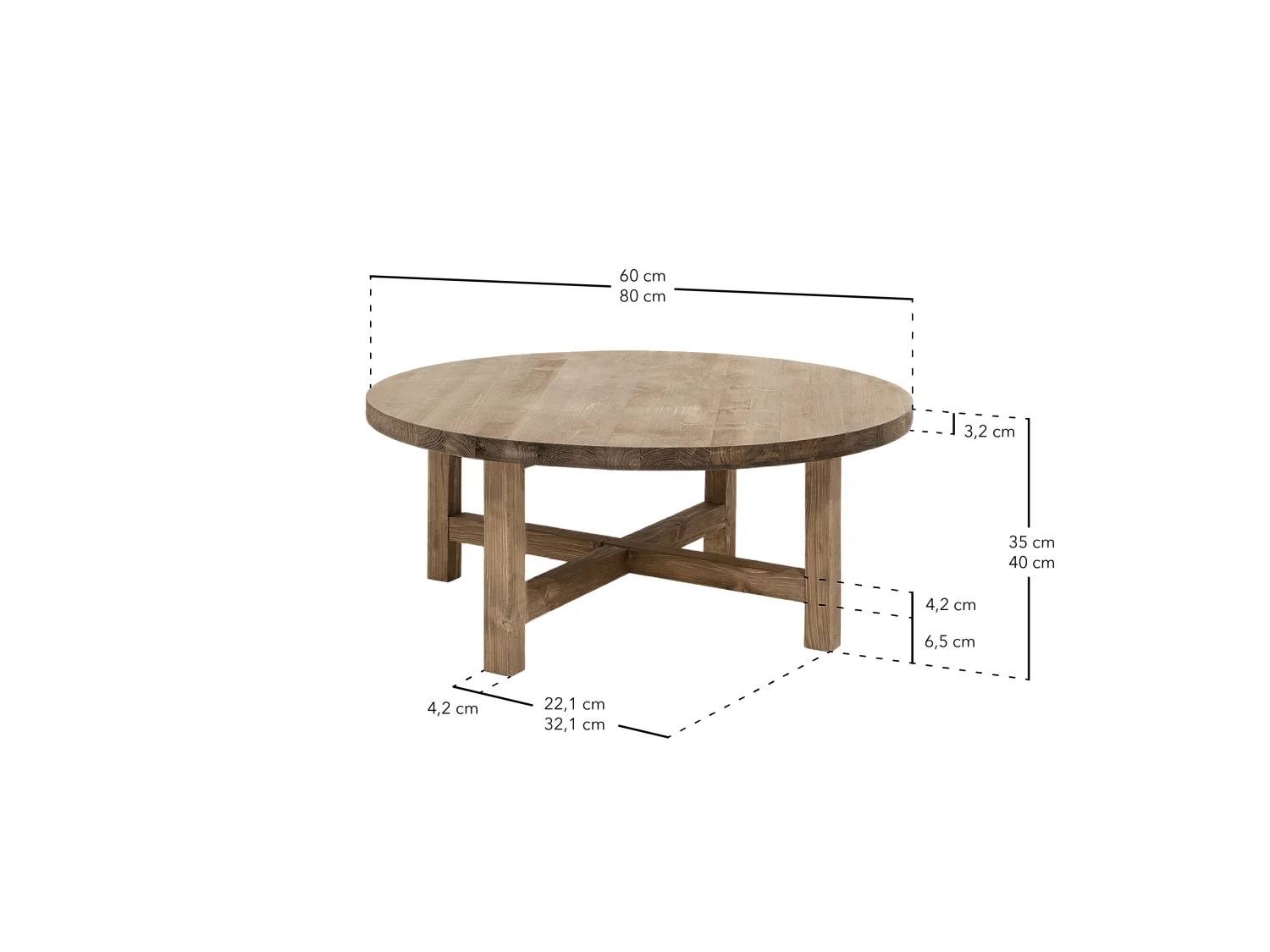 Mesa de centro redonda de madera de abeto Decowood en color natural de Ø60cm - OLIVIA - DECOWOOD
