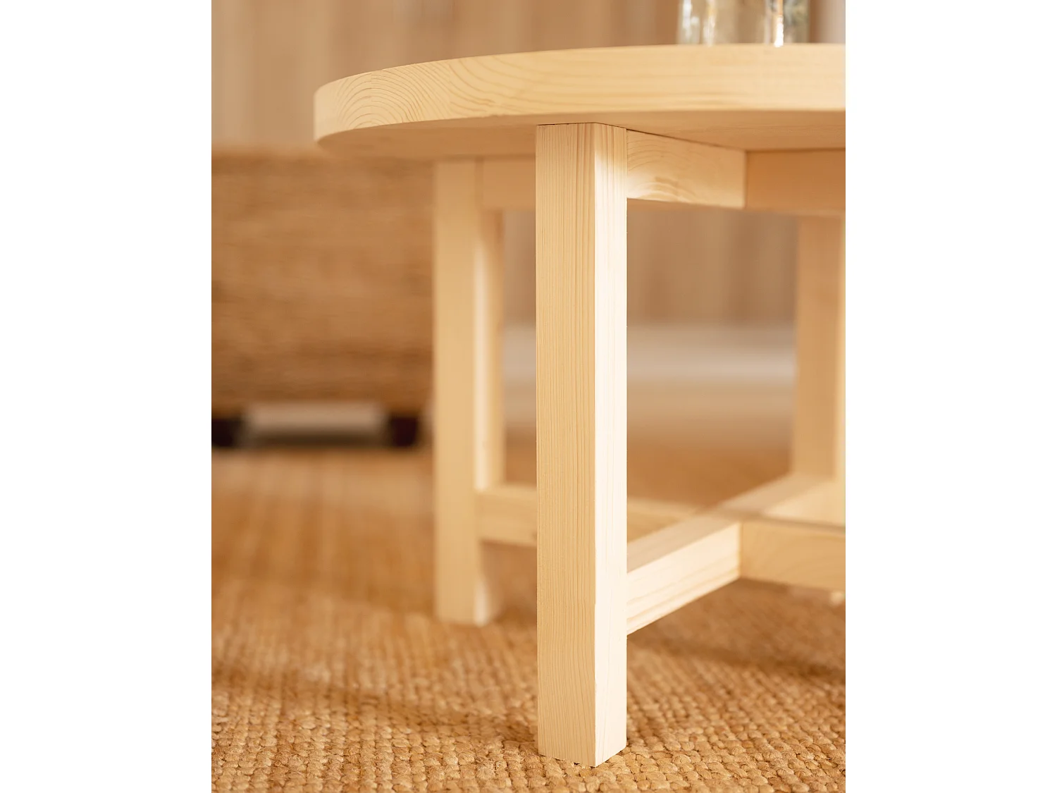 Mesa de centro redonda de madera de abeto Decowood en color natural de Ø60cm - OLIVIA - DECOWOOD