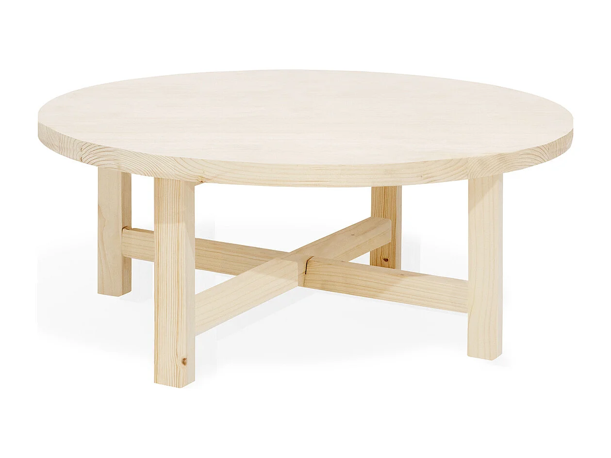 Mesa de centro redonda de madera de abeto Decowood en color natural de Ø60cm - OLIVIA - DECOWOOD
