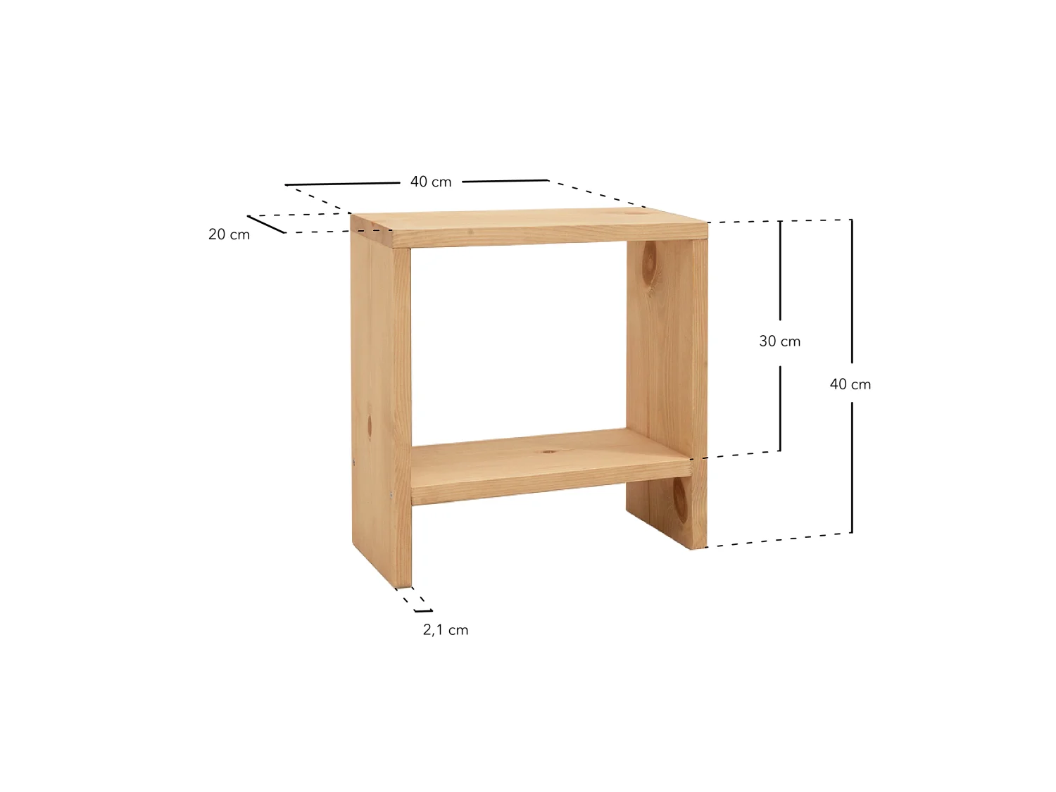 Comodino in legno massello in tono naturale 20x40cm - MELLER - DECOWOOD