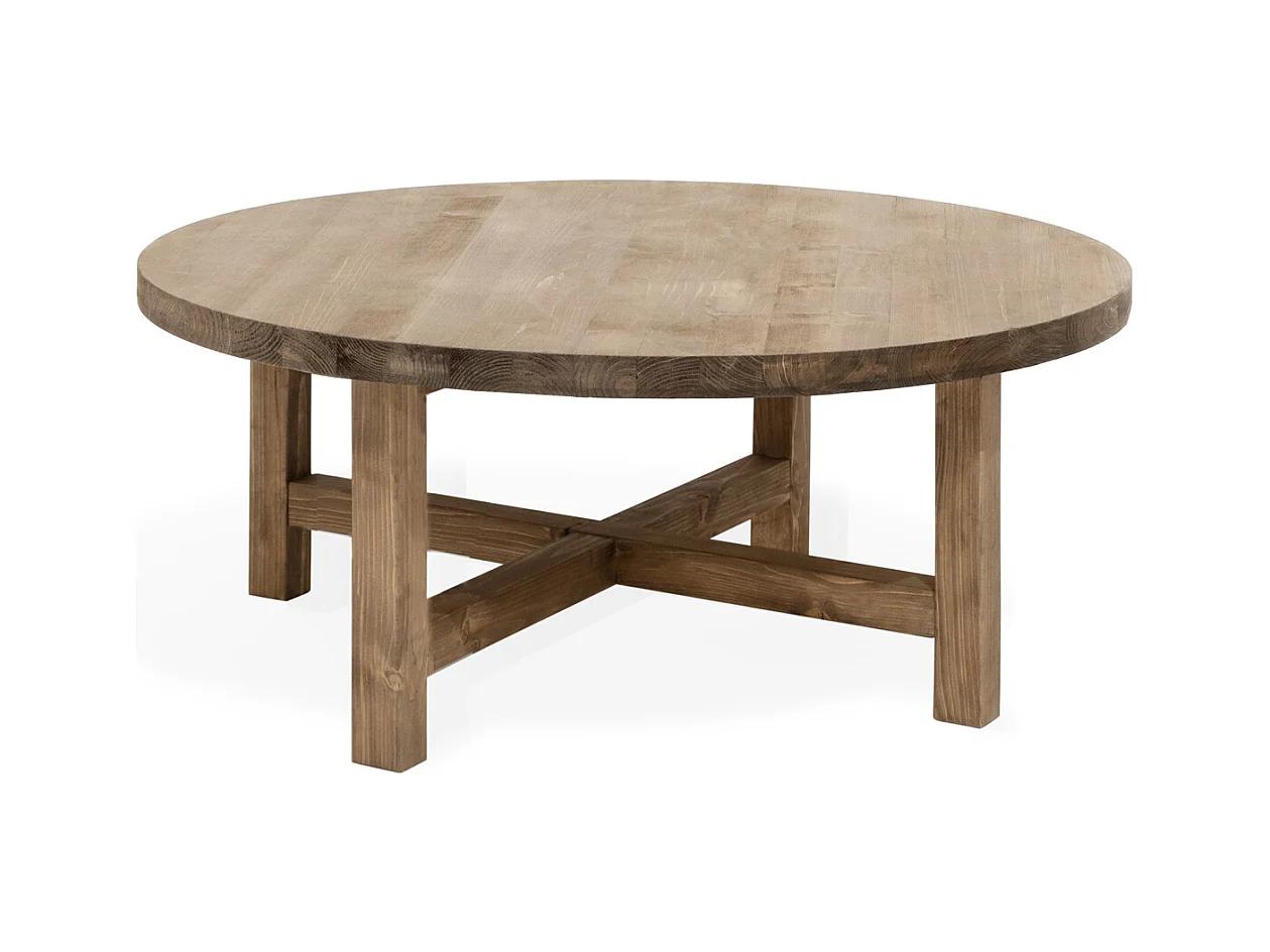 Mesa de centro redonda de madera de abeto Decowood en color roble oscuro de Ø60cm - OLIVIA - DECOWOOD