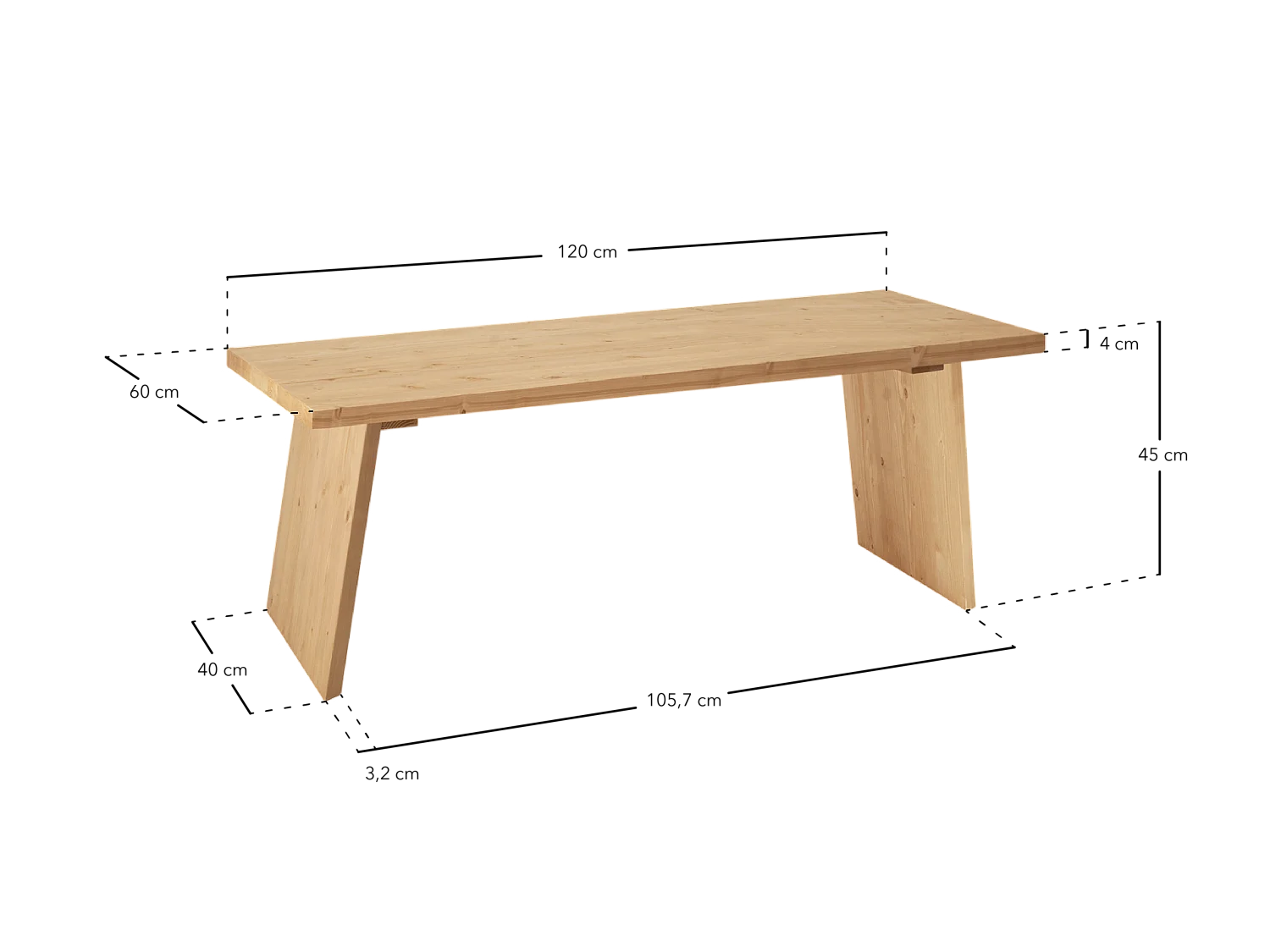 Tavolo basso rettangolare in legno massello in marrone 120x45cm - FRIDA - DECOWOOD