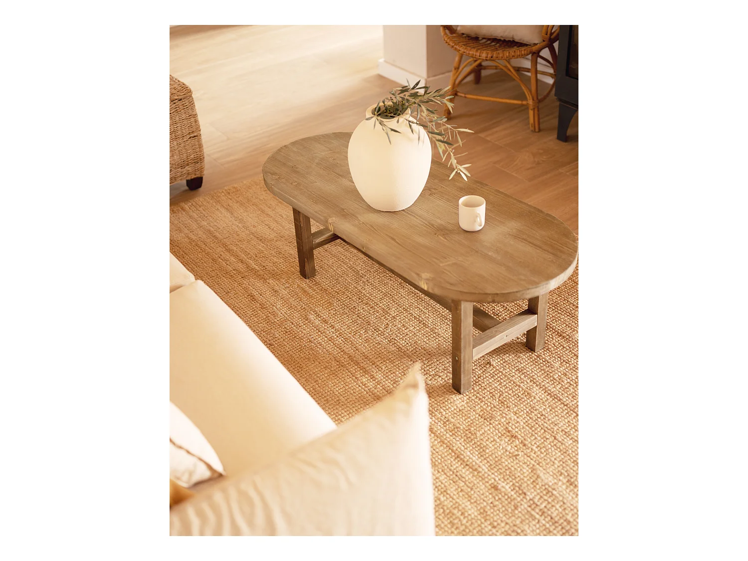 Table basse en bois de sapin vieilli 120x40cm - OLIVIA - DECOWOOD