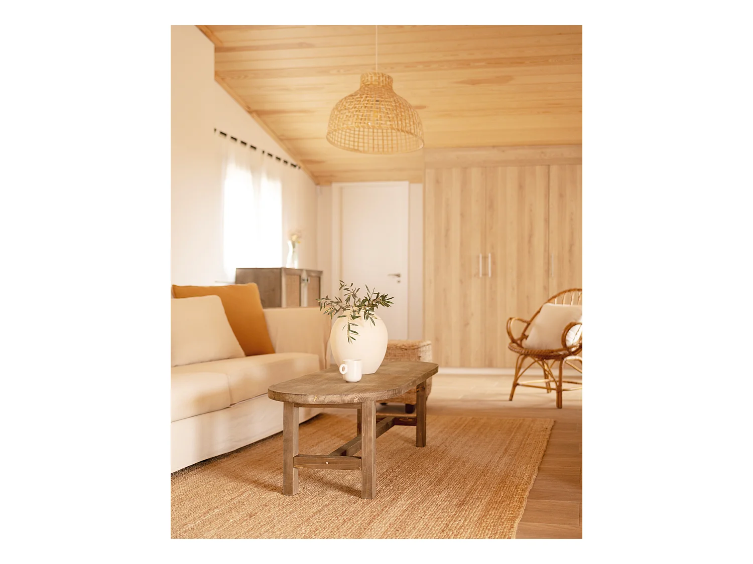 Table basse en bois de sapin vieilli 120x40cm - OLIVIA - DECOWOOD