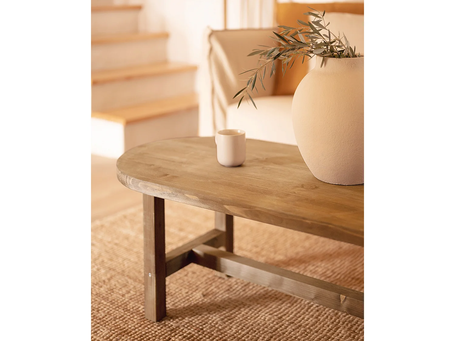 Tavolo basso ovale in legno massello in tono marrone 120x40cm - OLIVIA - DECOWOOD