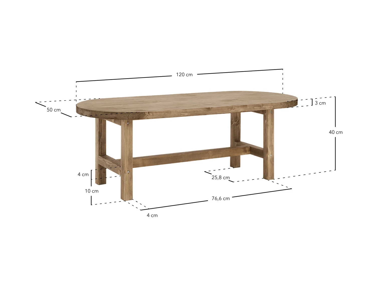 Tavolo basso ovale in legno massello in tono naturale 120x40cm - OLIVIA - DECOWOOD