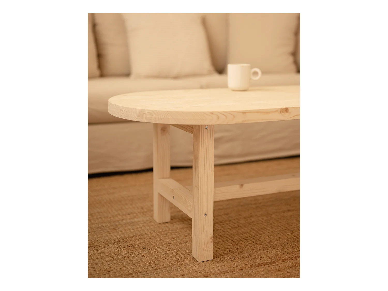 Mesa de centro ovalada de madera de abeto Decowood en color natural de 120x40cm - OLIVIA - DECOWOOD